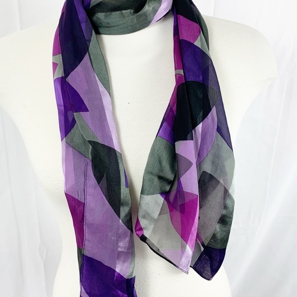💜Tanjay Abstract Purple&Grey Sheer Chiffon Scarf~Geometric Print, Lightweight💜 - Picture 1 of 6